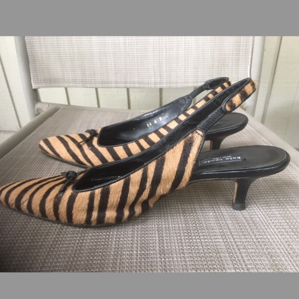 Kate Spade Zebra Calf Hair Low Heels Slingback Pumps Italy - Picture 2 of 10